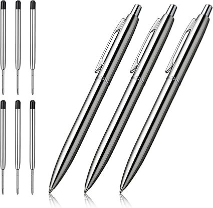 3 Pcs Retractable Metal Ballpoint Pens, for Gift, Business, Office, 1.0mm Medium Point