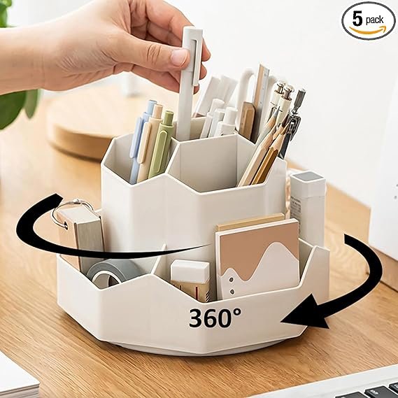 Pen Holder for Desk, Pencil Holder,5 Slots 360° Degree Rotating Desk Organizers and Accessories, Cute Pen Cup Pot for Office